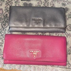 PRADA Saffiano Long Wallet Card Case Wallets Silver and Peonia 2 for 1 price